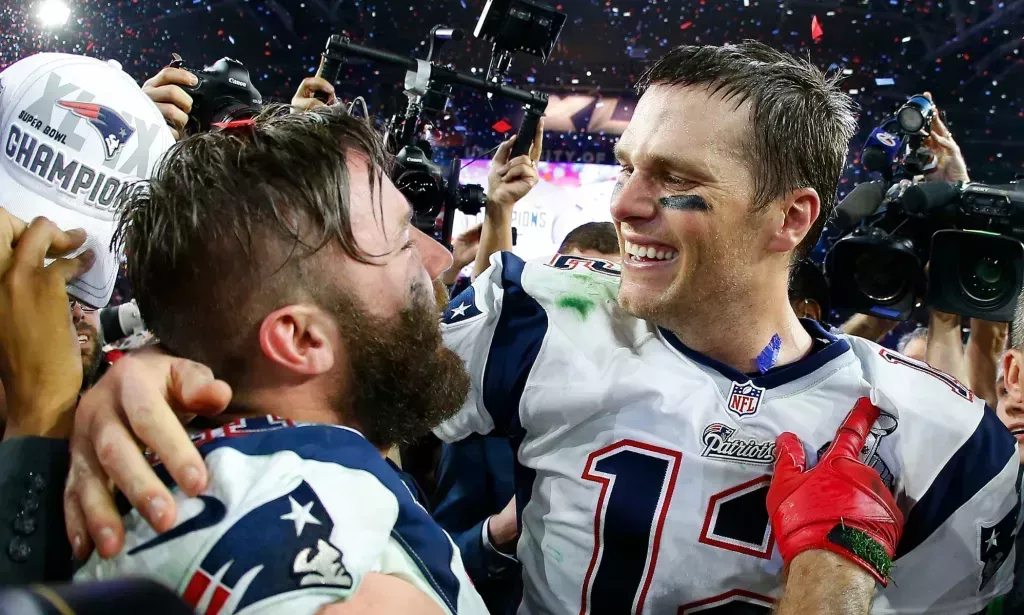 Julian Edelman (left) and Tom Brady (right)