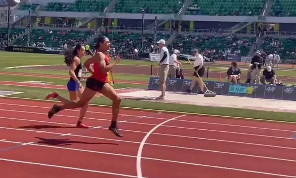 Trans athlete Aayden Gallagher running at the Oregon state track championships.