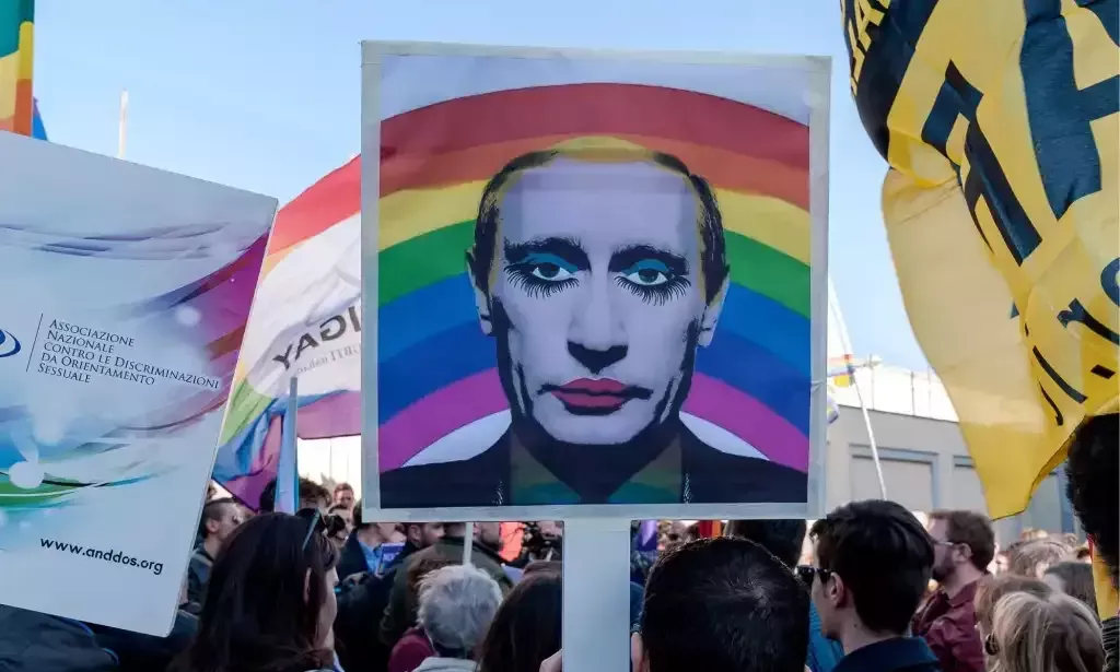 Putin in drag on placard