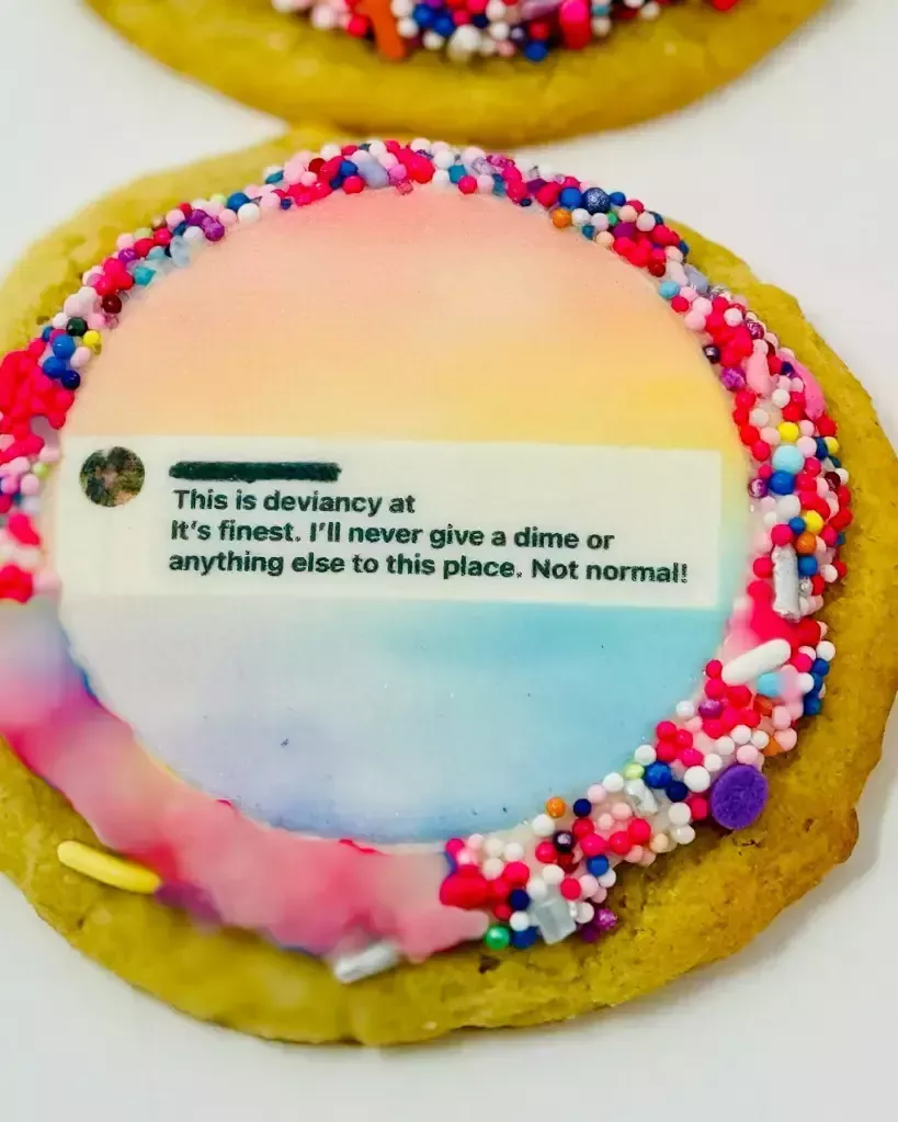 A cookie topping picked from homophobic comments left under posts related to Pride Month. 