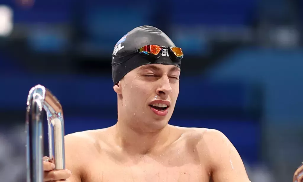 Mar Gunnarsson of Team Iceland leaves the pool after competing in the Men's 50m Freestyle S11 Heat 1 on day 3 of the Tokyo 2020 Paralympic Games at the Tokyo