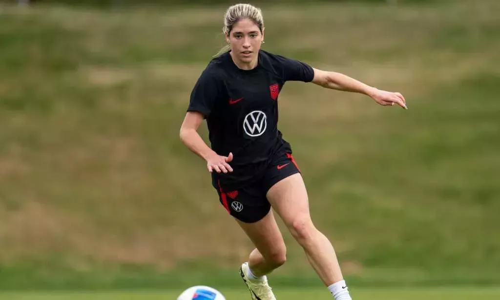 CARSON, CA - FEBRUARY 18: Korbin Albert of the United States dribbles during USWNT Training at Dignity Health Sports Park on February 18, 2024 in Carson, California. (Photo by Brad Smith/ISI Photos/USSF/Getty Images for USSF)