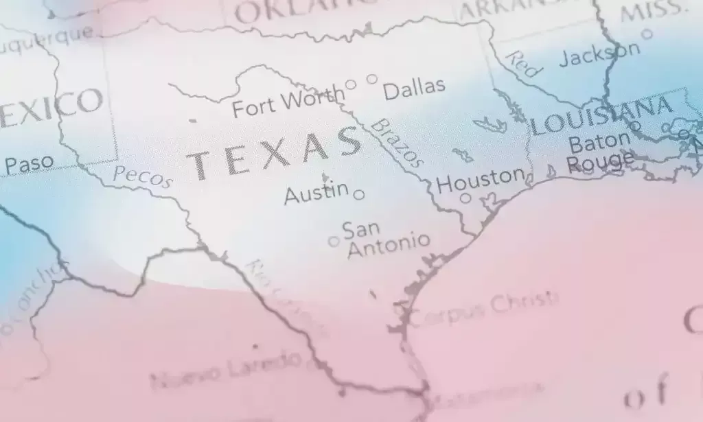 Mapa de Texas en colores trans